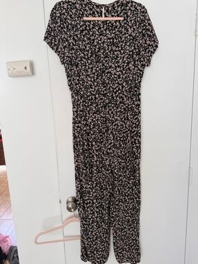 Free People Black Jumpsuit with Cream Floral Ditsy Print